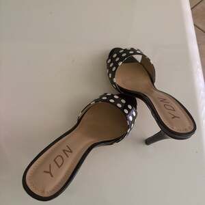 Black and White Polka Dot Kitten Heel Mules